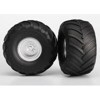 Traxxas Tires & Wheels, Assembled, Glued (Monster Jam Replica, Satin Chrome Wheels, Monster Jam Replica Tires, Foam Inserts) (2) (Electric Rear) (2) 3