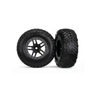TRAXXAS TIRES & WHEELS SCT SPLIT-SPOKE BLK, SATIN CHROME BEADLOCK DUAL PROFILE - 38-5889