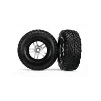 TRAXXAS TIRES & WHEELS, SCT SPLIT-SPOKE SATIN CHROME, BLK BEADLOCK DUAL PROFILE - 38-6892
