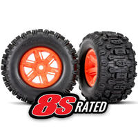 TRAXXAS TIRES & WHEELS, ASSMB (X-MAXX ORANGE WHEELS, SLEDGEHAMMER TIRES) (L&R) (2)