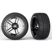 Traxxas T&Whls Assemb, Split Spoke Blk/Chr (R) - 38-8374