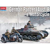 ACADEMY 1/35 GERMAN PANZER I AUSF.B & MOTORCYCLE PLASTIC MODEL KIT