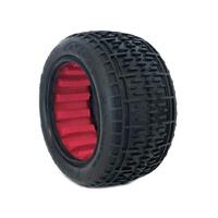 AKA 1/10 REBAR SOFT BUGGY TYRES WITH RED INSERTS, 2PCS