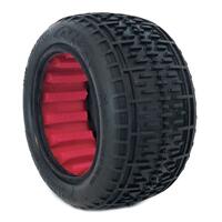 AKA 1/10 REBAR SUPER SOFT BUGGY TYRES WITH RED INSERTS, 2PCS