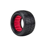 AKA 1/10 CROSSLINK CLAY REAR BUGGY TYRES WITH RED INSERTS, 2PCS