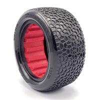 AKA 1/10 SCRIBBLE SUPER SOFT BUGGY TYRES WITH RED INSERTS, 2PCS