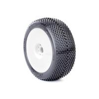 Aka Gridiron 1/8 Medium Long Wear Buggy Tyres Premounted On White Rims, 2Pcs