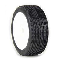 Aka Double Down 1/8 Super Soft Long Wear Buggy Tyres Premounted On White Rims, 2Pcs