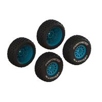ARRMA DBOOTS FORTRESS TYRE SET GLUED ON BLUE WHEELS