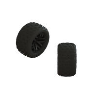 Arrma Dboots 'Fortress' Tyre Set Glued On Black Rims, 2Pcs