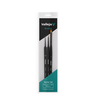 VALLEJO HOBBY BRUSHES: PRECISION STARTER SET (ROUND NO.1 & 3/0 TRIANGULAR HANDLE, FLAT NO.4, SYNTHETICS)