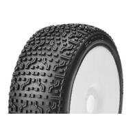 Captic Racing - S-CODE - 1/8 Buggy Tires Mounted - CR-1 (Medium) Racing Compound - White Rims - 1 Pair