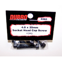Dubro 2280 4.0Mm X 25 Socket-Head Cap Screws (4 Pcs/Pack)
