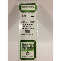 EVERGREEN WHITE POLYSTYRENE STRIP 0.040 X 0.250 X 14" / 1MM X 6.4MM X 36CM (10)