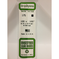 Evergreen White Polystyrene Strip 0.100 X 0.100 X 14" / 2.5Mm X 2.5Mm X 36Cm (8)