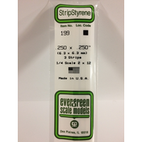 EVERGREEN WHITE POLYSTYRENE STRIP 0.250 X 0.250 X 14" / 6.4MM X 6.4MM X 36CM (3)