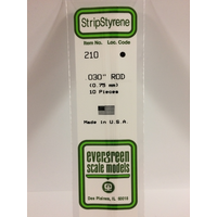 Evergreen White Polystyrene Rod 0.030 X 14" / 0.76Mm X 36Cm (10)
