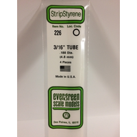 EVERGREEN WHITE POLYSTYRENE TUBE 0.187 X 14" / 4.7MM X 36CM (4)