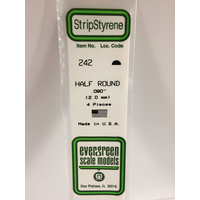 Evergreen White Polystyrene Half Round 0.080 X 14" / 2Mm X 36Cm (4)
