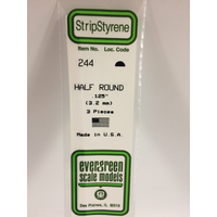 EVERGREEN WHITE POLYSTYRENE HALF ROUND 0.125 X 14" / 3.2MM X 36CM (3)