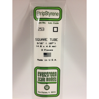 Evergreen White Polystyrene Square Tube 0.188 X 14" / 4.8Mm X 36Cm (3)