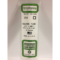 Evergreen White Polystyrene Square Tube 0.250 X 14" / 6.4Mm X 36Cm (2)