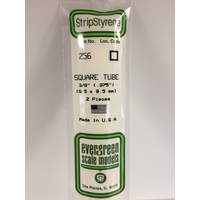 EVERGREEN WHITE POLYSTYRENE SQUARE TUBE 0.375 X 14" / 9.5MM X 36CM (2)