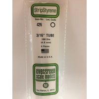 EVERGREEN WHITE POLYSTYRENE ROUND TUBE 0.188 X 24" / 4.8MM X 61CM (6)