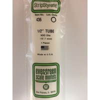EVERGREEN WHITE POLYSTYRENE ROUND TUBE 0.500 X 24" / 12.7MM X 61CM (3)