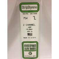 EVERGREEN WHITE POLYSTYRENE Z CHANNEL .125 X .065 X 14" / 3.2MM X 1.7MM X 36CM (3)