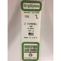 EVERGREEN WHITE POLYSTYRENE Z CHANNEL .156 X .078 X 14" / 4MM X 2MM X 36CM (3)