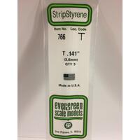 Evergreen White Polystyrene T Profile 0.141 X 0.141 X 14" 0.046 Thick / 3.6Mm X 3.6Mm X 36Cm (3)