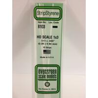 EVERGREEN WHITE POLYSTYRENE HO SCALE STRIP 0.011 X 0.034 X 14" (10)