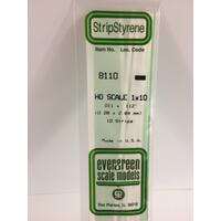 EVERGREEN WHITE POLYSTYRENE HO SCALE STRIP 0.011 X 0.115 X 14" (10)