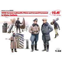 Icm 1/48 Wwii German Luftwaffe Pilots And Ground Personnel In Winter Uniform (5 Figures) Plastic Model Kit