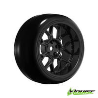 14 SPOKE/GLOSS BLACK Pre mount  rim & tyres 2,4,6,8mm OFFSET HEX 12mm 4pcs
