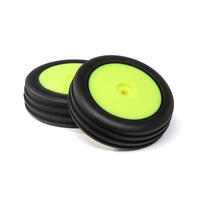 Losi Wide Body Rib Front Tyres Mounted On Yellow Rims, 2Pcs, Mini-B