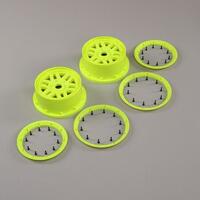 LOSI WHEEL AND BEADLOCK SET, FLO YELLOW (2), 5IVE-T 2.0
