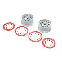 LOSI WHEELS, SILVER, RED BEAD LOCK, 2PCS, DBXL-E 2.0