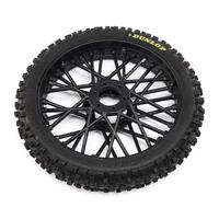 LOSI DUNLOP MX53 FRONT TYRE MOUNTED WITH BLACK WHEEL, PROMOTO-MX