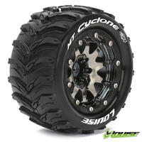 MT-CYCLONE MONSTER TRUCK MFT TIRES ON BLACK-CHROME 1/2" OFFSET BEAD-LOCK WHEELS