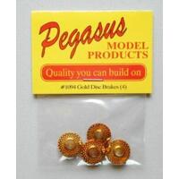 Pegasus 1/24 Disc Brake And Caliper (4) 19" Gold For Scale Models [1094]