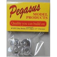 Pegasus 1/24 Disc Brake And Caliper (4) 23" Chrome For Scale Models [1095]
