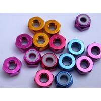 3MM ALUMINIUM NYLON NUT RED (10)