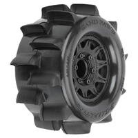 Proline Sand Paw Hp Belt 2.8In Sand Truck Tyres Mounted On Raid Black Wheels, 2Pcs