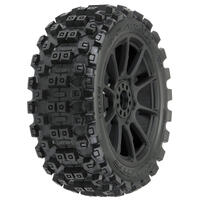 PROLINE 1/8 BADLANDS MX M2 TYRES MOUNTED ON MACH 10 BLACK WHEELS, F/R, PR9067-21
