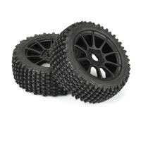 PROLINE 1/8 GLADIATOR M2 FRONT / REAR BUGGY TYRE MOUNTED ON BLACK MACH 10 WHEELS, 2PCS