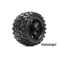 RHYTHM BELTED 1/10 MONSTER TRUCK TIRE BLACK WHEEL 1/2 OFFSET 12MM HEX MOUNTED