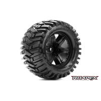 MORPH BELTED 1/10 MONSTER TRUCK TIRE BLACK WHEEL 1/2 OFFSET 12MM HEX MOUNTED