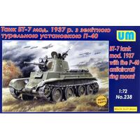 UNIMODELS 1/72 BT-7 TANK MOD.1937 W/THE P-40 ANTIAIRCRAFT RING MOUNT PLASTIC MODEL KIT